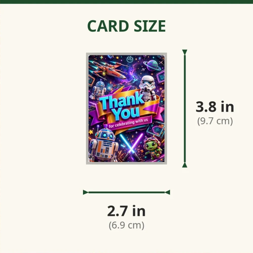 Star Wars Inspired Theme Thank You Cards Birthday Party Supplies (PACK OF 30) - 280 GSM Matte Fine-Art Cardstock (2.5 x 3.5 Inch) - Premium Party Decor Supply by Party Decor Mall - View 2