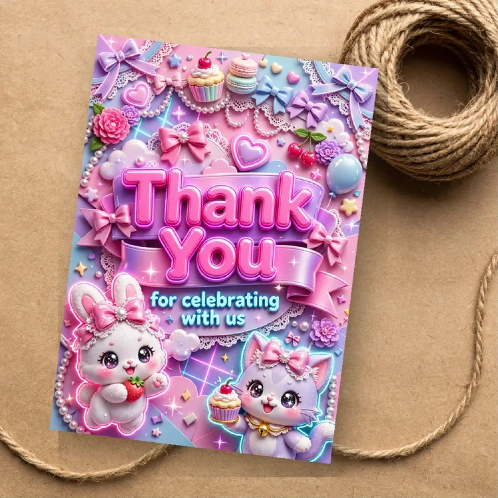Coquette Theme Thank You Cards Birthday Party Supplies (PACK OF 30) - 280 GSM Matte Fine-Art Cardstock (2.5 x 3.5 Inch) - Premium Party Decor Supply by Party Decor Mall - View 1