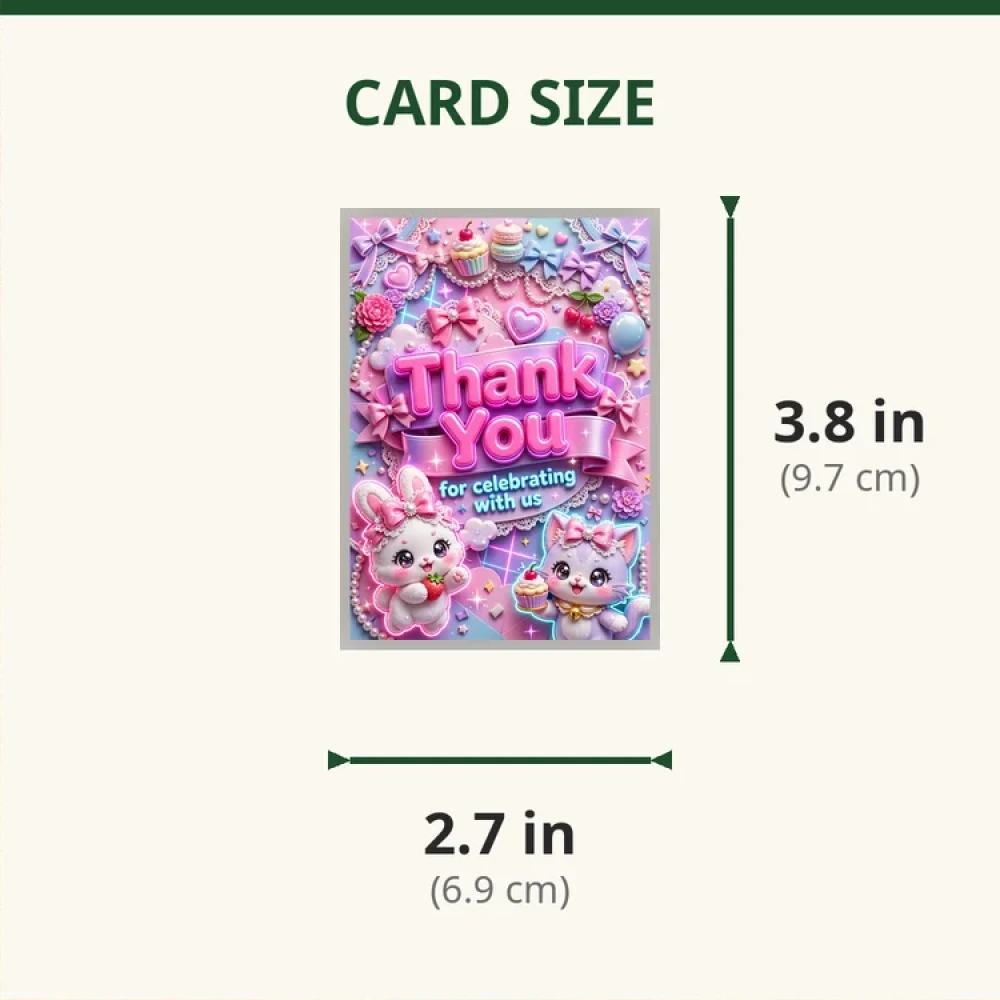 Coquette Theme Thank You Cards Birthday Party Supplies (PACK OF 30) - 280 GSM Matte Fine-Art Cardstock (2.5 x 3.5 Inch) - Premium Party Decor Supply by Party Decor Mall - View 2