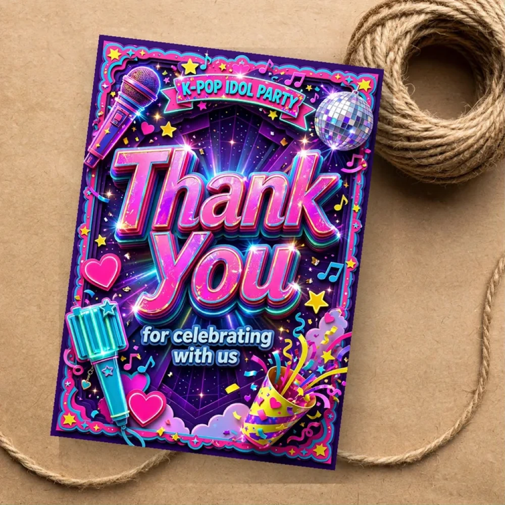 Kpop Idol Theme Thank You Cards Birthday Party Supplies (PACK OF 30) - 280 GSM Matte Fine-Art Cardstock (2.5 x 3.5 Inch)
