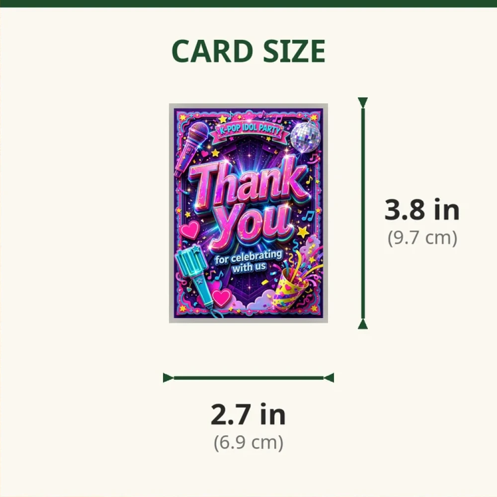 Kpop Idol Theme Thank You Cards Birthday Party Supplies (PACK OF 30) - 280 GSM Matte Fine-Art Cardstock (2.5 x 3.5 Inch) - Premium Party Decor Supply by Party Decor Mall - View 2