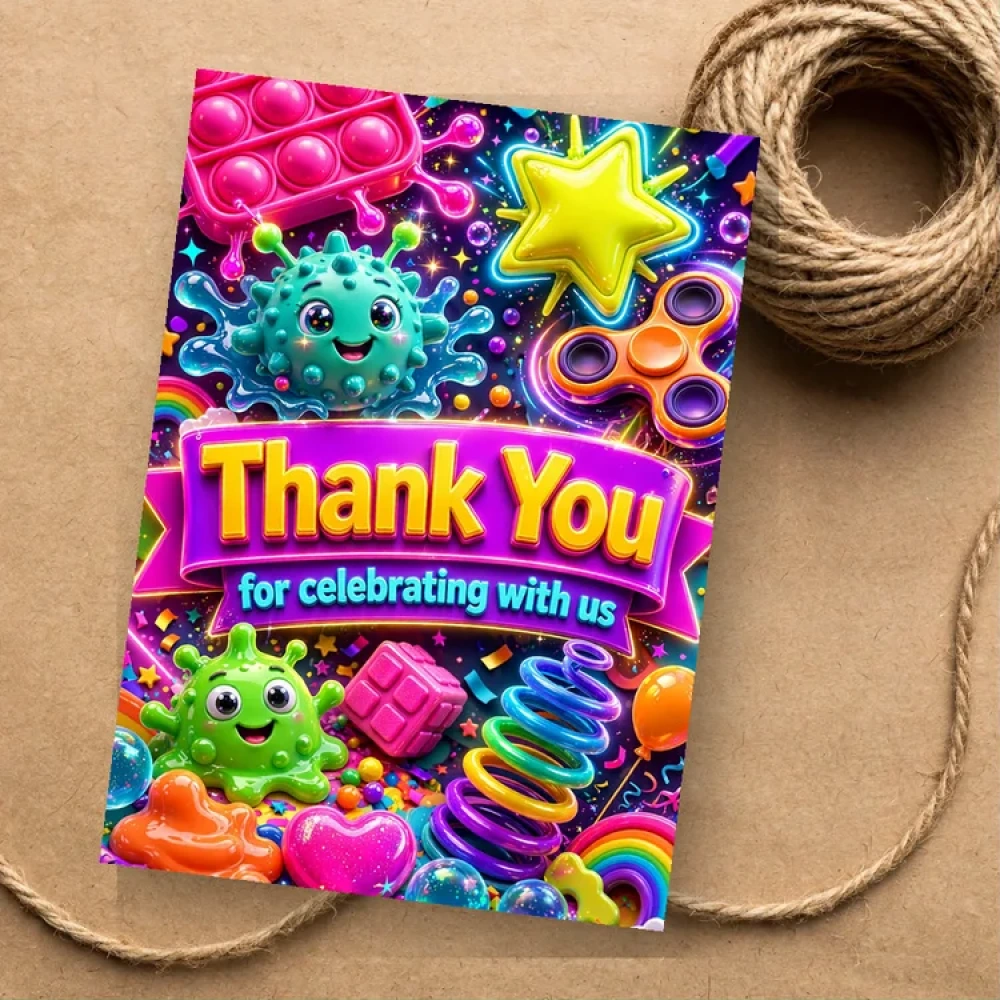 Sensory Toy Theme Thank You Cards Birthday Party Supplies (PACK OF 30) - 280 GSM Matte Fine-Art Cardstock (2.5 x 3.5 Inch) - Premium Party Decor Supply by Party Decor Mall - View 1