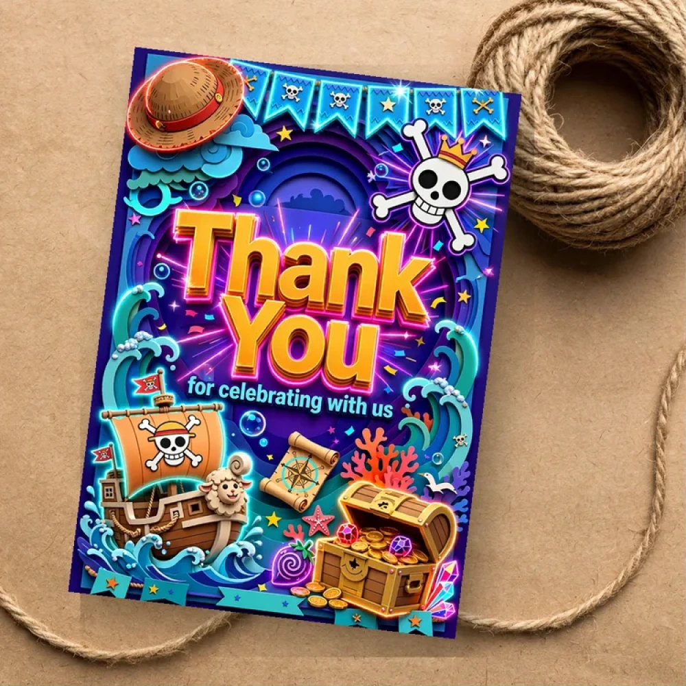 One Piece Theme Thank You Cards Birthday Party Supplies (PACK OF 30) - 280 GSM Matte Fine-Art Cardstock (2.5 x 3.5 Inch) - Premium Party Decor Supply by Party Decor Mall - View 1