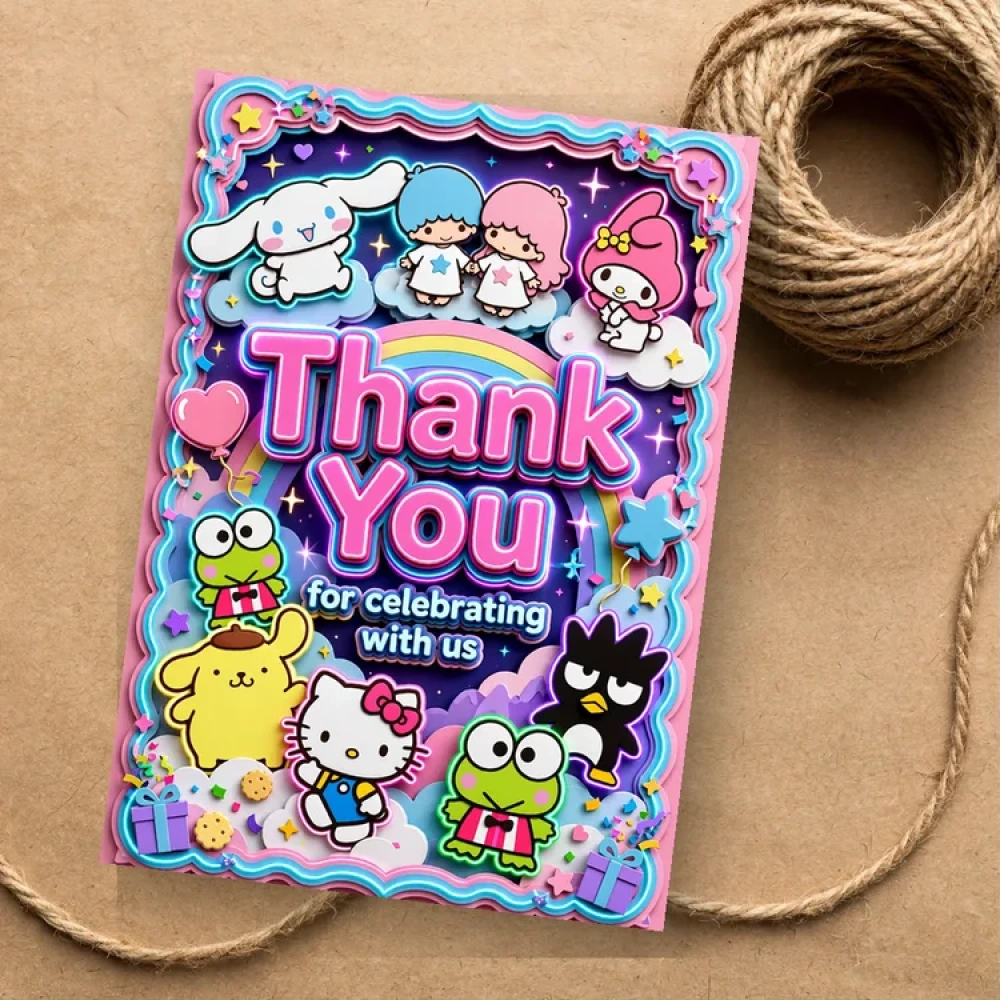 Cinnamoroll Friends Theme Thank You Cards Birthday Party Supplies (PACK OF 30) - 280 GSM Matte Fine-Art Cardstock (2.5 x 3.5 Inch) - Premium Party Decor Supply by Party Decor Mall - View 1