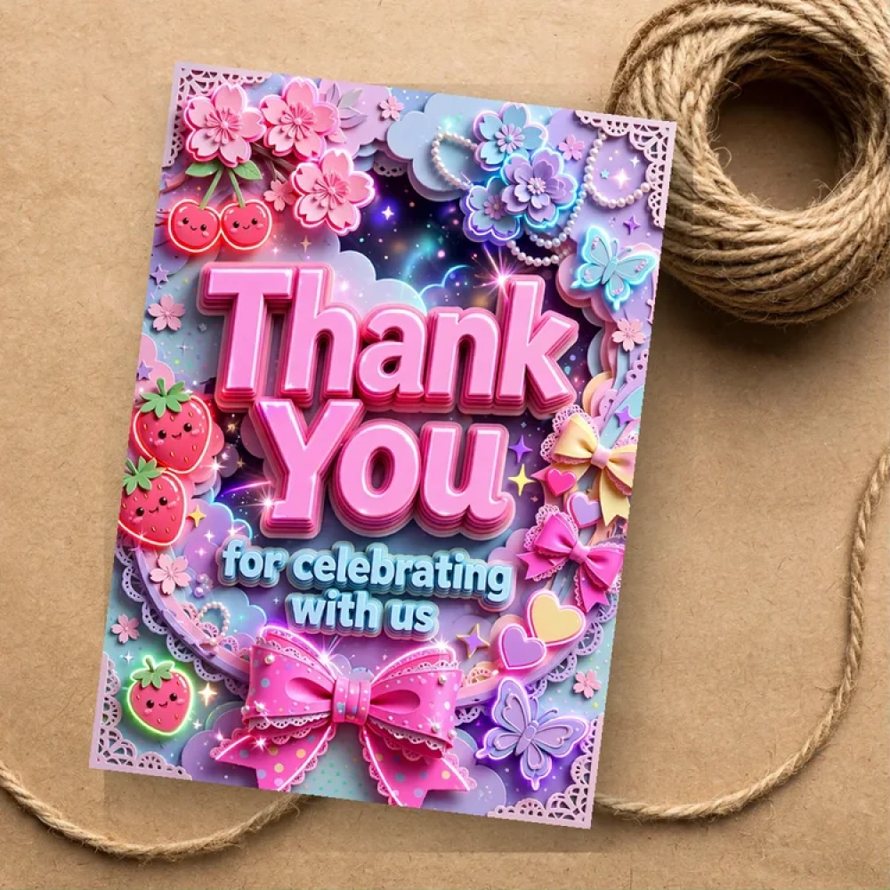 Coquette Theme Thank You Cards Birthday Party Supplies (PACK OF 30) - 280 GSM Matte Fine-Art Cardstock (2.5 x 3.5 Inch)