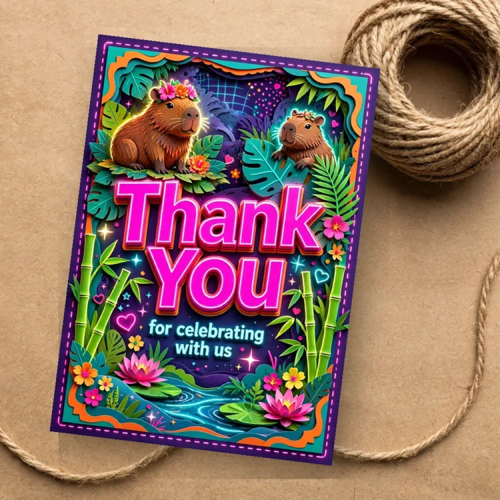 Capybara Theme Thank You Cards Birthday Party Supplies (PACK OF 30) - 280 GSM Matte Fine-Art Cardstock (2.5 x 3.5 Inch)