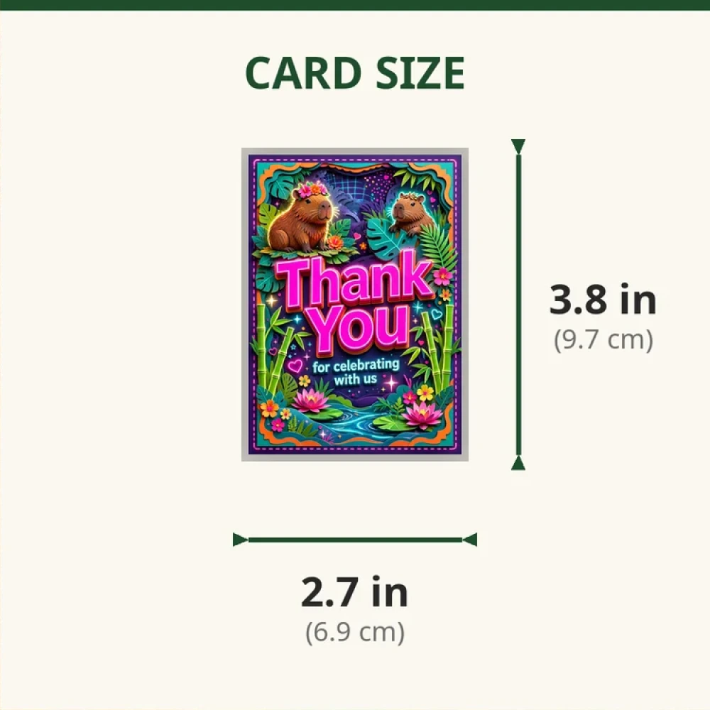 Capybara Theme Thank You Cards Birthday Party Supplies (PACK OF 30) - 280 GSM Matte Fine-Art Cardstock (2.5 x 3.5 Inch) - Premium Party Decor Supply by Party Decor Mall - View 2