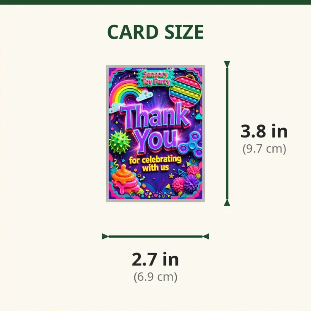 Sensory Toy Theme Thank You Cards Birthday Party Supplies (PACK OF 30) - 280 GSM Matte Fine-Art Cardstock (2.5 x 3.5 Inch) - Premium Party Decor Supply by Party Decor Mall - View 2
