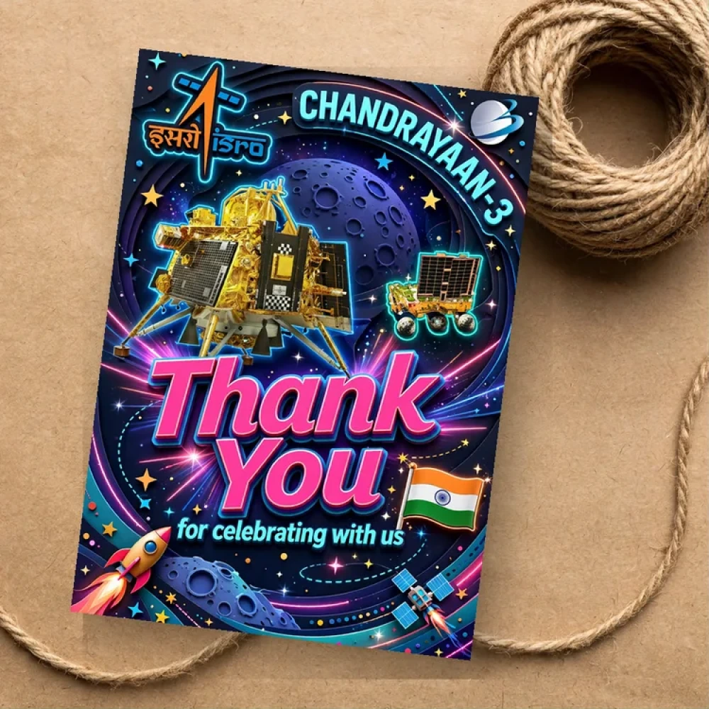 Isro Chandrayaan Theme Thank You Cards Birthday Party Supplies (PACK OF 30) - 280 GSM Matte Fine-Art Cardstock (2.5 x 3.5 Inch)