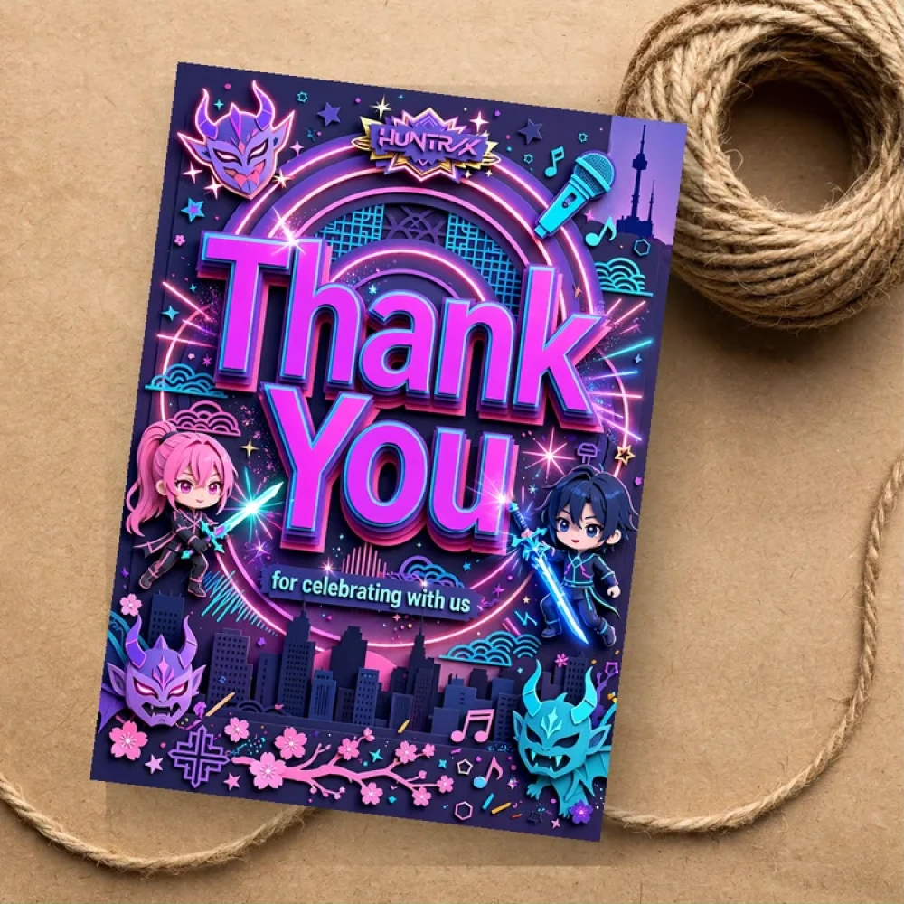 Kpop Demon Hunters Theme Thank You Cards Birthday Party Supplies (PACK OF 30) - 280 GSM Matte Fine-Art Cardstock (2.5 x 3.5 Inch)