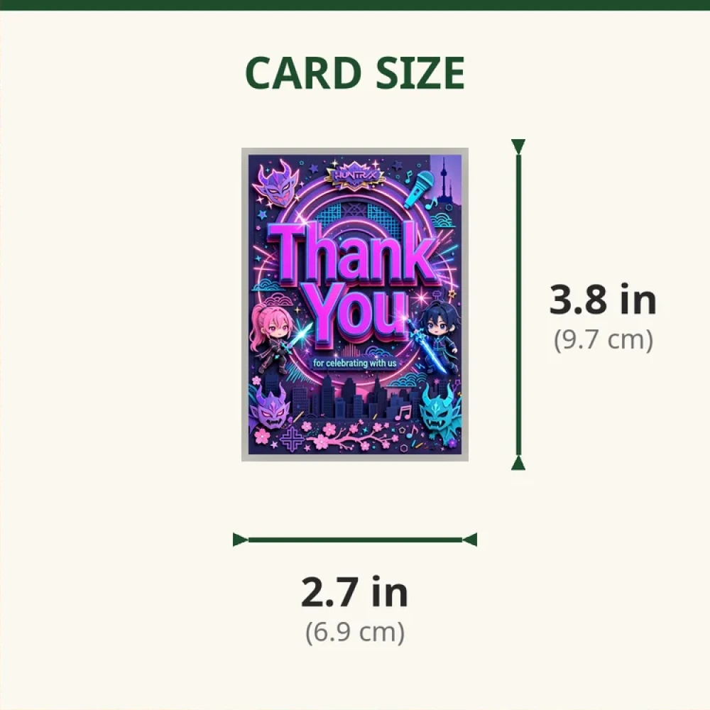 Kpop Demon Hunters Theme Thank You Cards Birthday Party Supplies (PACK OF 30) - 280 GSM Matte Fine-Art Cardstock (2.5 x 3.5 Inch) - Premium Party Decor Supply by Party Decor Mall - View 2