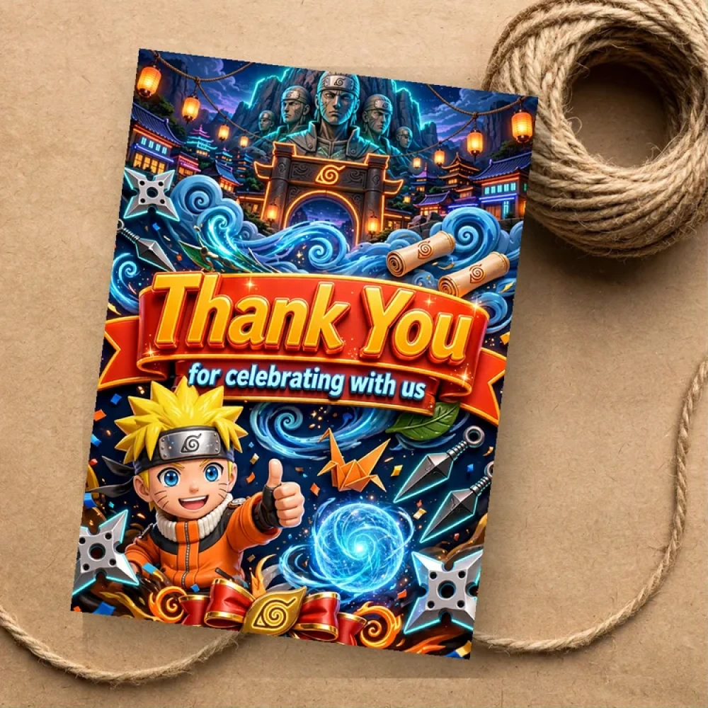 Naruto Theme Thank You Cards Birthday Party Supplies (PACK OF 30) - 280 GSM Matte Fine-Art Cardstock (2.5 x 3.5 Inch)