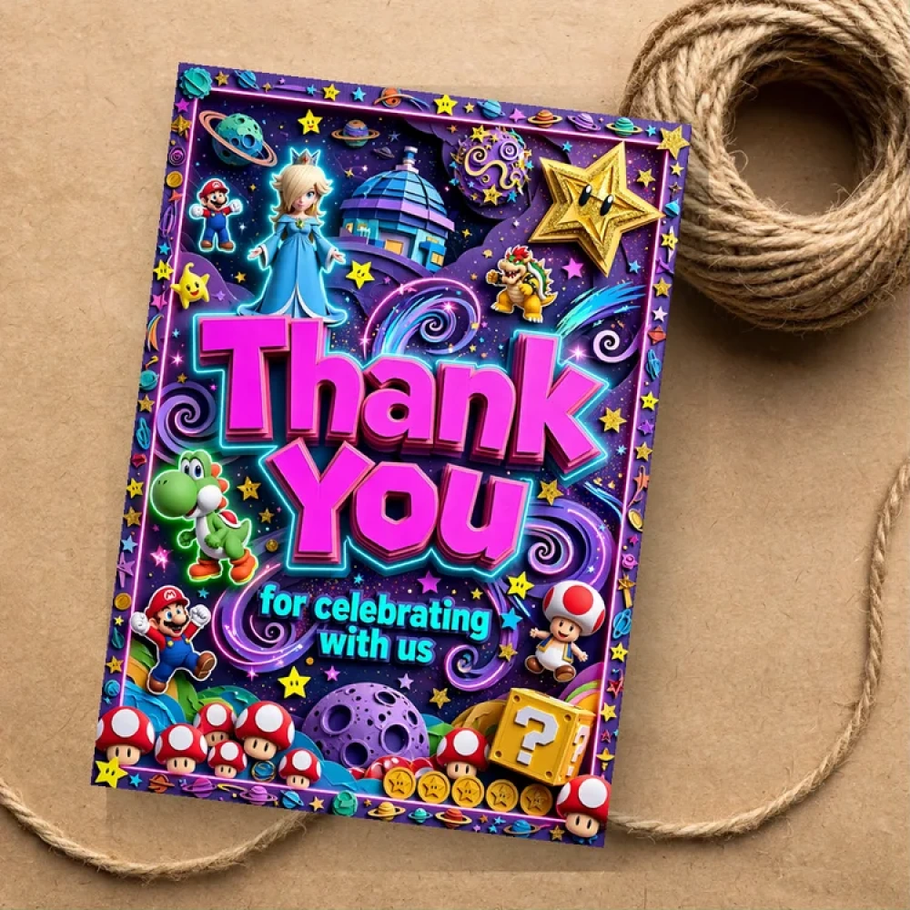 Super Mario Theme Thank You Cards Birthday Party Supplies (PACK OF 30) - 280 GSM Matte Fine-Art Cardstock (2.5 x 3.5 Inch)