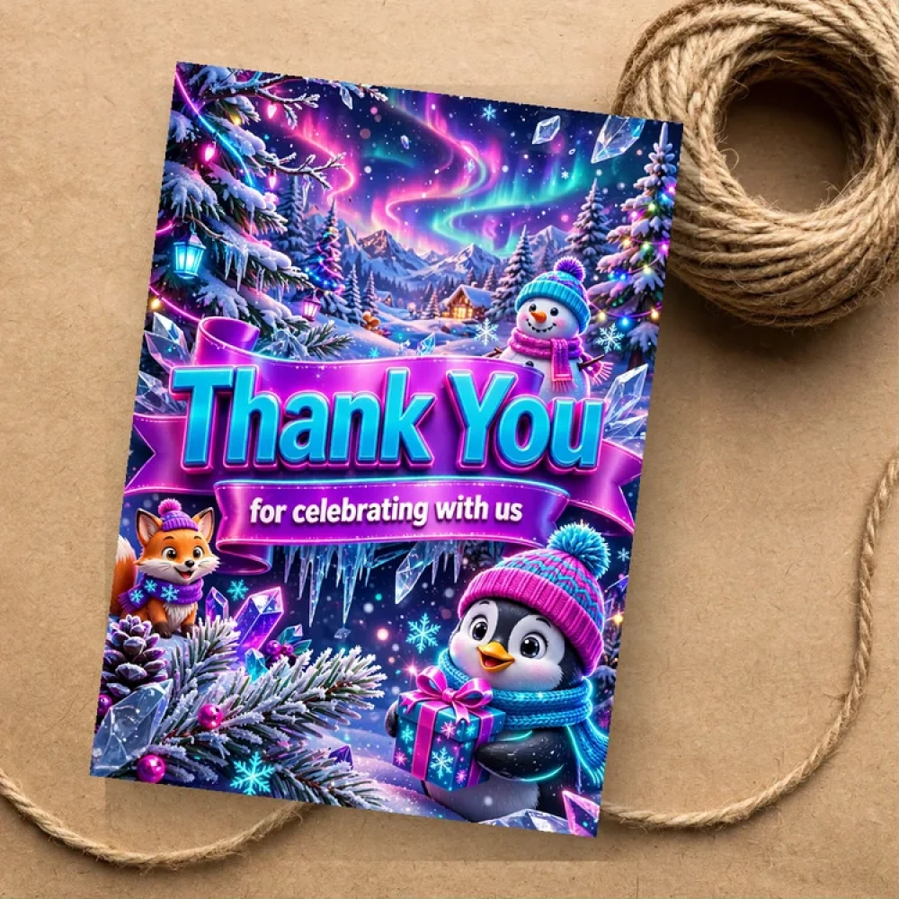 Winter Wonderland Theme Thank You Cards Birthday Party Supplies (PACK OF 30) - 280 GSM Matte Fine-Art Cardstock (2.5 x 3.5 Inch) - Premium Party Decor Supply by Party Decor Mall - View 1