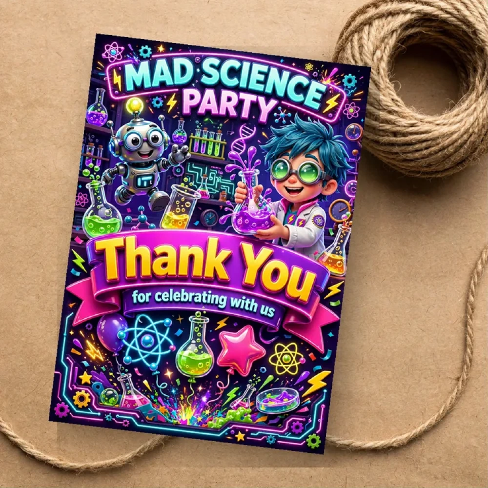 Science Theme Thank You Cards Birthday Party Supplies (PACK OF 30) - 280 GSM Matte Fine-Art Cardstock (2.5 x 3.5 Inch)