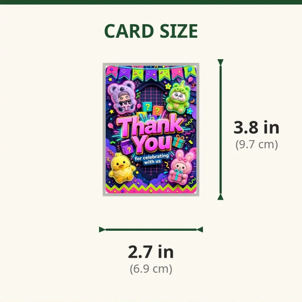 Blind Box Plush Theme Thank You Cards Birthday Party Supplies (PACK OF 30) - 280 GSM Matte Fine-Art Cardstock (2.5 x 3.5 Inch) - Premium Party Decor Supply by Party Decor Mall - View 2