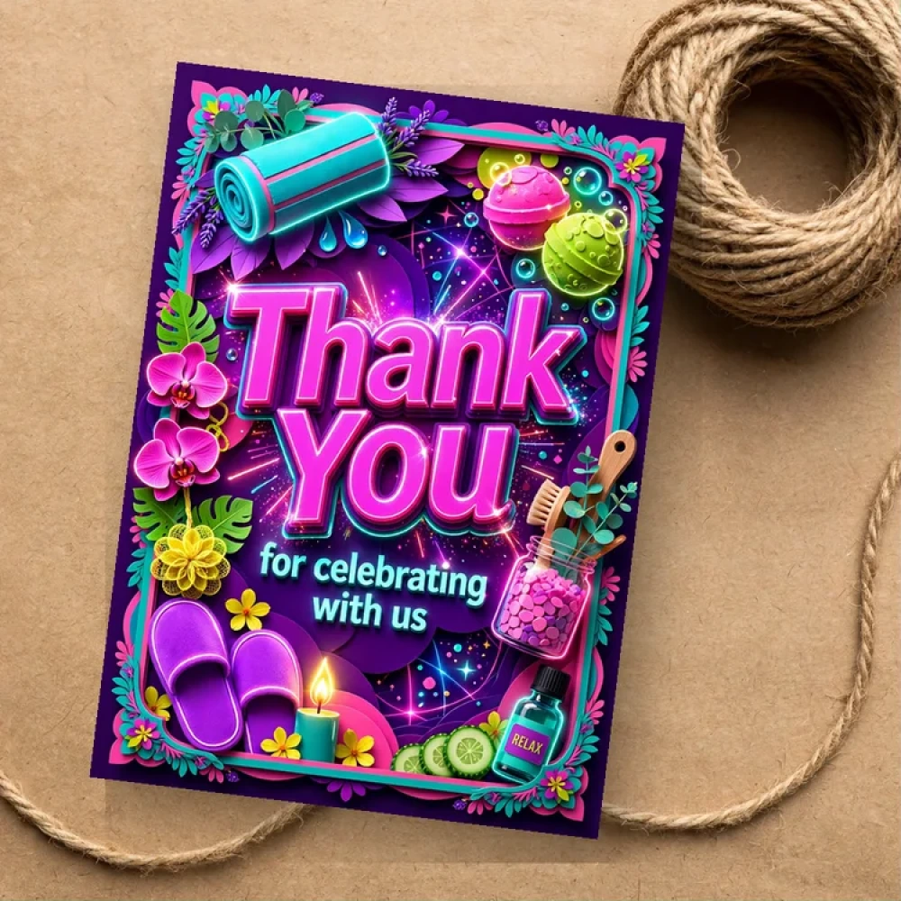 Spa Theme Thank You Cards Birthday Party Supplies (PACK OF 30) - 280 GSM Matte Fine-Art Cardstock (2.5 x 3.5 Inch) - Premium Party Decor Supply by Party Decor Mall - View 1