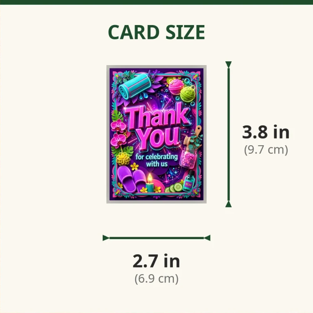 Spa Theme Thank You Cards Birthday Party Supplies (PACK OF 30) - 280 GSM Matte Fine-Art Cardstock (2.5 x 3.5 Inch) - Premium Party Decor Supply by Party Decor Mall - View 2