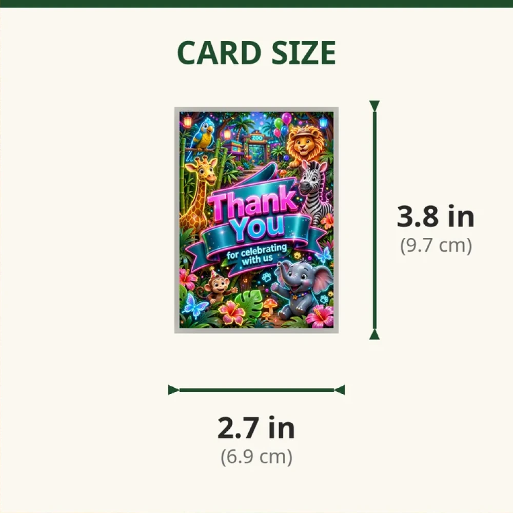 Zoo Theme Thank You Cards Birthday Party Supplies (PACK OF 30) - 280 GSM Matte Fine-Art Cardstock (2.5 x 3.5 Inch) - Premium Party Decor Supply by Party Decor Mall - View 2