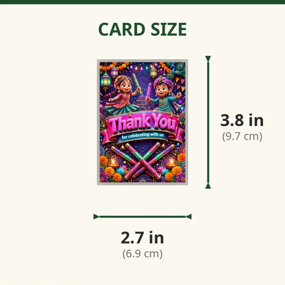 Garba Dandiya Theme Thank You Cards Birthday Party Supplies (PACK OF 30) - 280 GSM Matte Fine-Art Cardstock (2.5 x 3.5 Inch) - Premium Party Decor Supply by Party Decor Mall - View 2