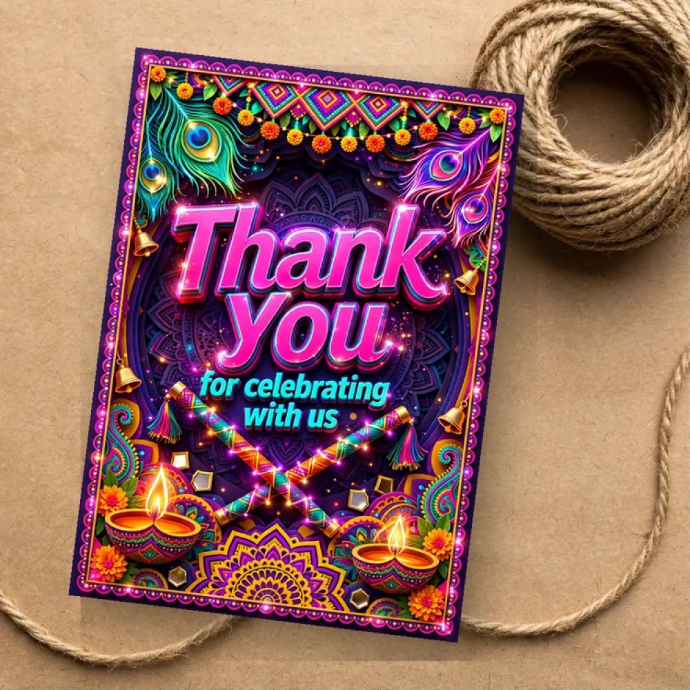 Garba Dandiya Theme Thank You Cards Birthday Party Supplies (PACK OF 30) - 280 GSM Matte Fine-Art Cardstock (2.5 x 3.5 Inch)