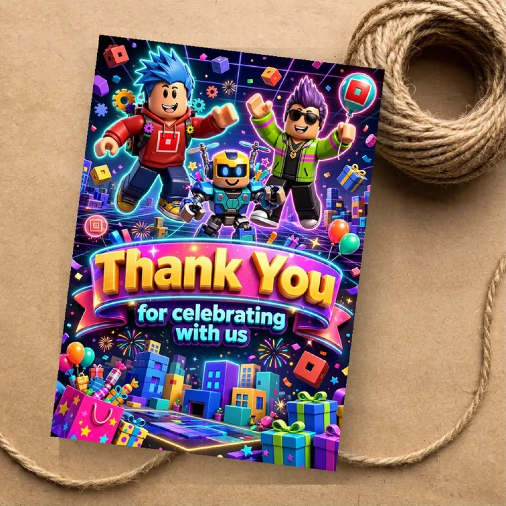 Roblox Theme Thank You Cards Birthday Party Supplies (PACK OF 30) - 280 GSM Matte Fine-Art Cardstock (2.5 x 3.5 Inch)