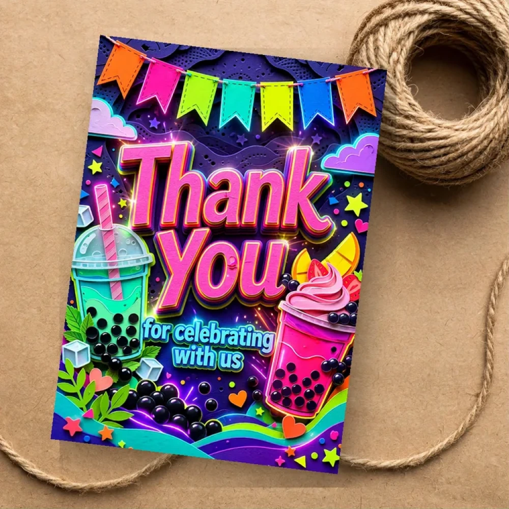 Tea Party Theme Thank You Cards Birthday Party Supplies (PACK OF 30) - 280 GSM Matte Fine-Art Cardstock (2.5 x 3.5 Inch) - Premium Party Decor Supply by Party Decor Mall - View 1