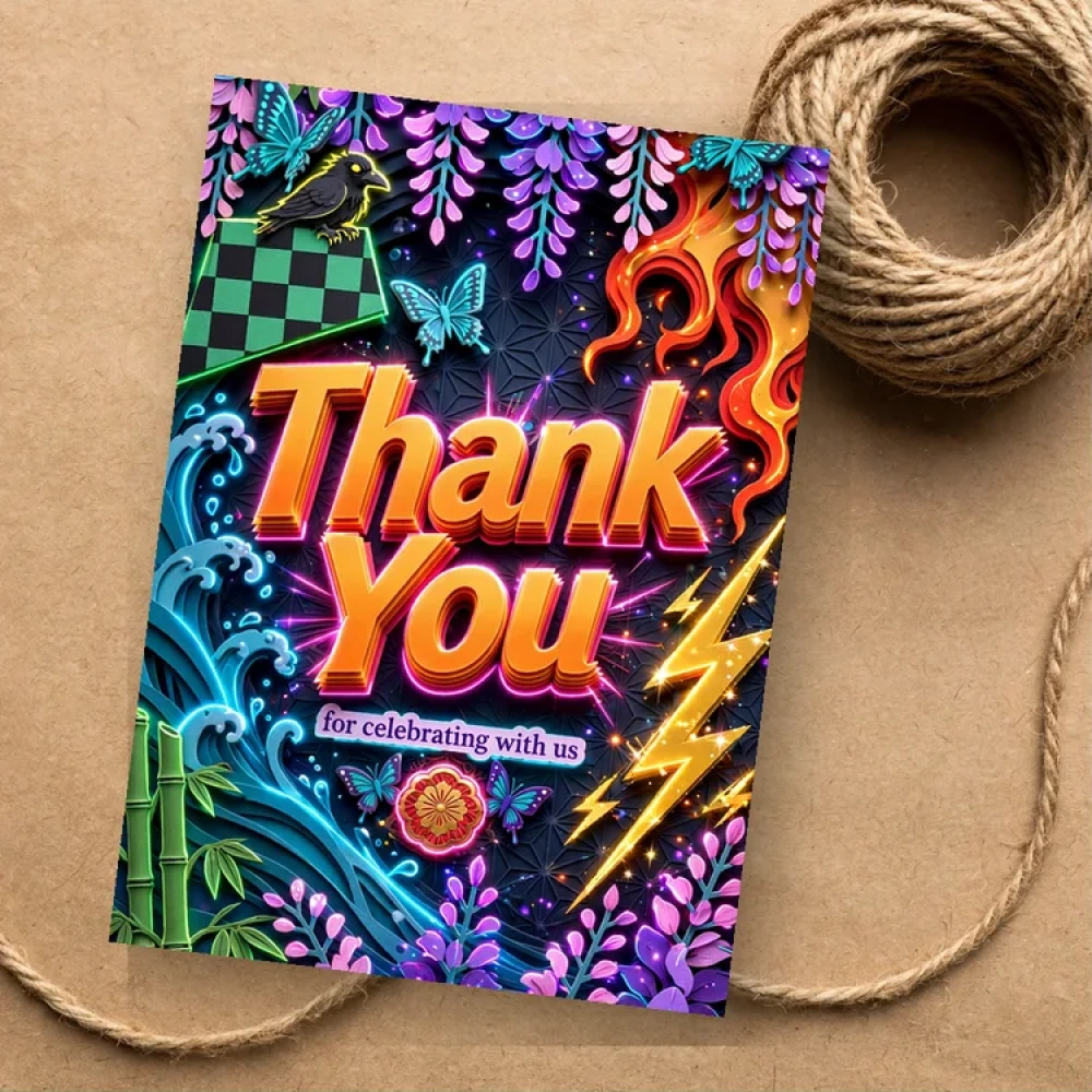 Demon Slayer Theme Thank You Cards Birthday Party Supplies (PACK OF 30) - 280 GSM Matte Fine-Art Cardstock (2.5 x 3.5 Inch)