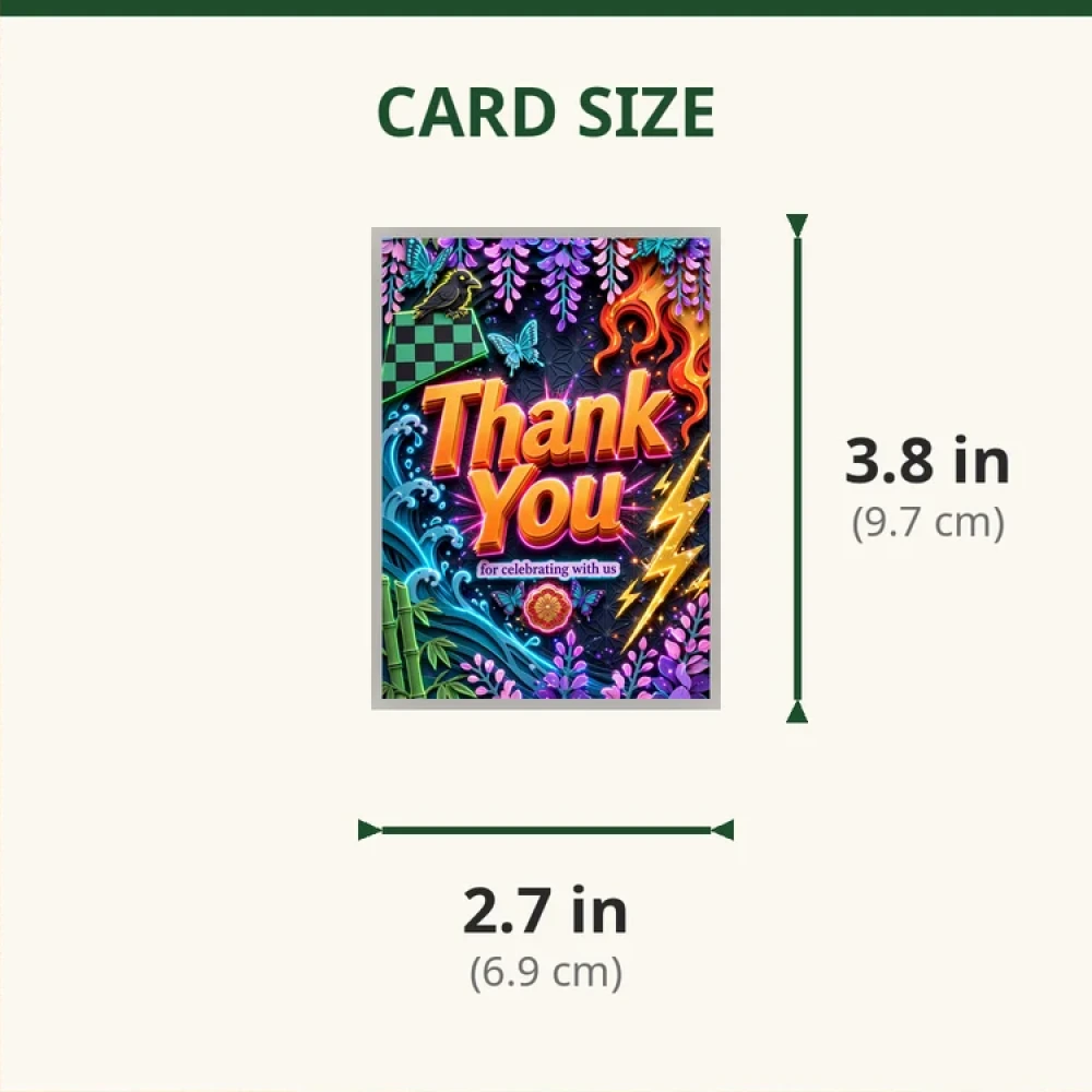Demon Slayer Theme Thank You Cards Birthday Party Supplies (PACK OF 30) - 280 GSM Matte Fine-Art Cardstock (2.5 x 3.5 Inch) - Premium Party Decor Supply by Party Decor Mall - View 2