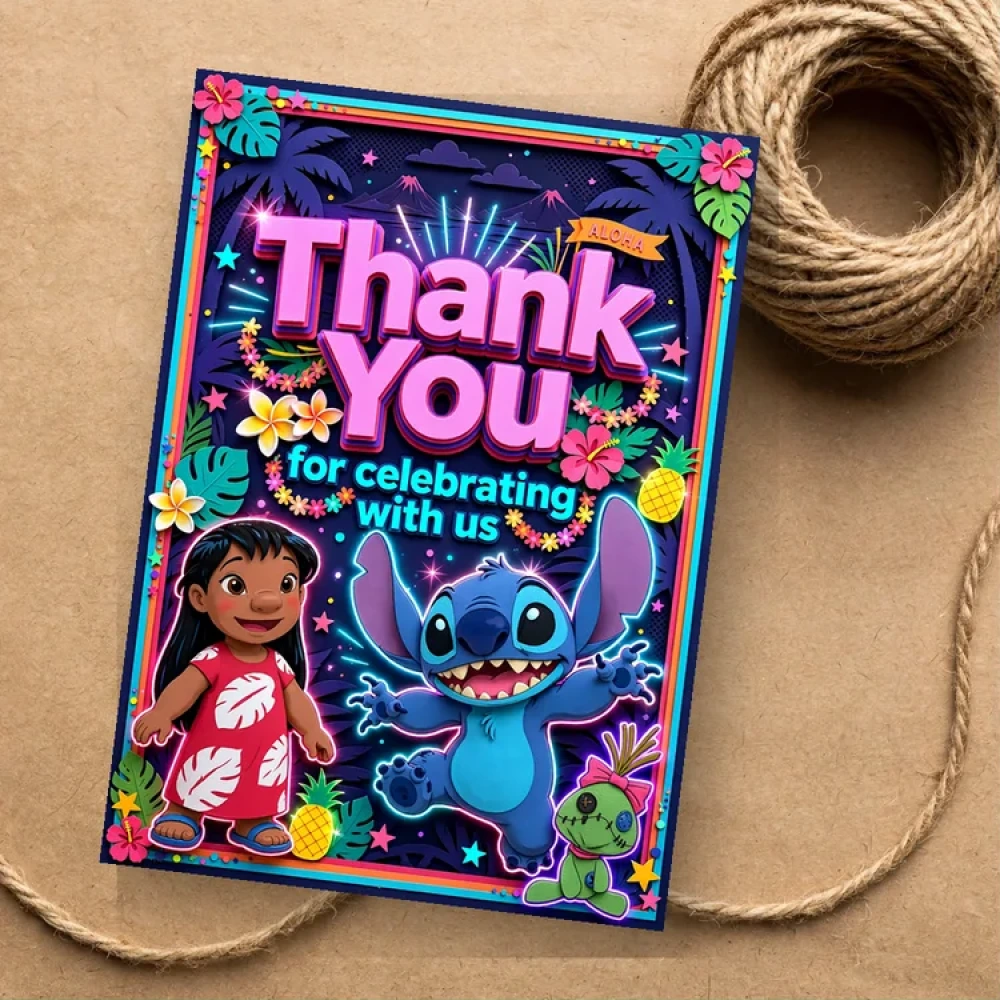 Lilo Stitch Theme Thank You Cards Birthday Party Supplies (PACK OF 30) - 280 GSM Matte Fine-Art Cardstock (2.5 x 3.5 Inch) - Premium Party Decor Supply by Party Decor Mall - View 1