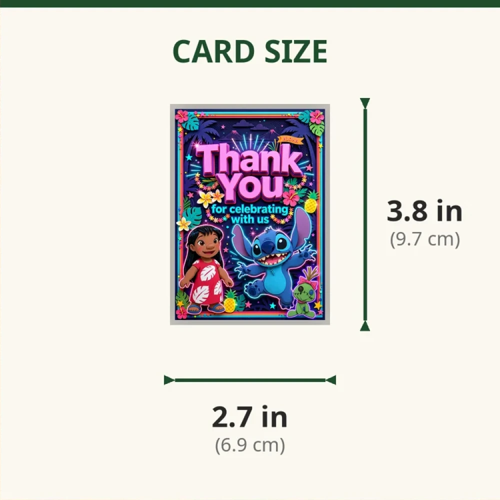 Lilo Stitch Theme Thank You Cards Birthday Party Supplies (PACK OF 30) - 280 GSM Matte Fine-Art Cardstock (2.5 x 3.5 Inch) - Premium Party Decor Supply by Party Decor Mall - View 2
