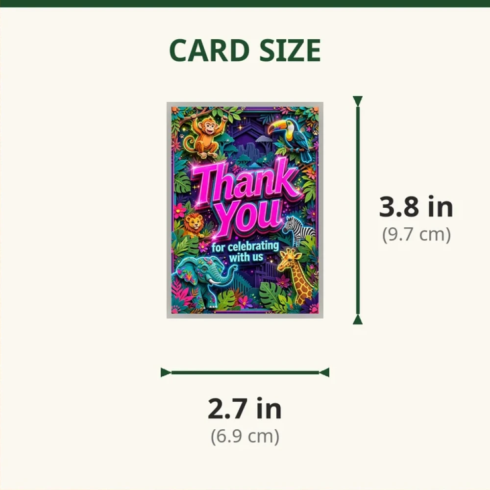 Zoo Theme Thank You Cards Birthday Party Supplies (PACK OF 30) - 280 GSM Matte Fine-Art Cardstock (2.5 x 3.5 Inch) - Premium Party Decor Supply by Party Decor Mall - View 2