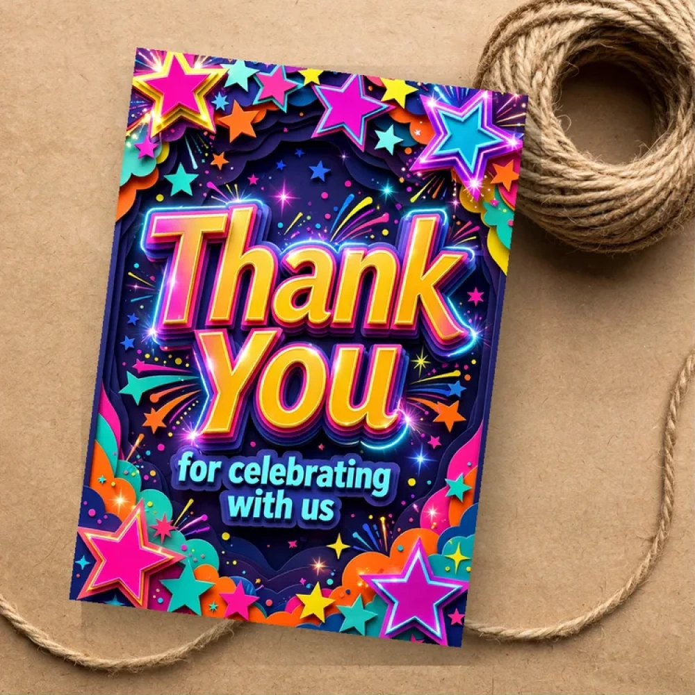 Stars Theme Thank You Cards Birthday Party Supplies (PACK OF 30) - 280 GSM Matte Fine-Art Cardstock (2.5 x 3.5 Inch) - Premium Party Decor Supply by Party Decor Mall - View 1
