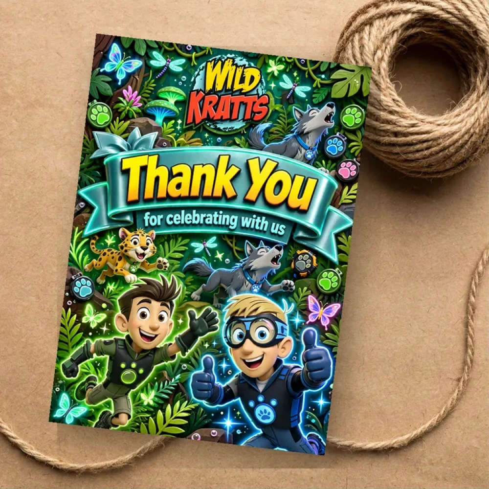 Wild Kratts Theme Thank You Cards Birthday Party Supplies (PACK OF 30) - 280 GSM Matte Fine-Art Cardstock (2.5 x 3.5 Inch) - Premium Party Decor Supply by Party Decor Mall - View 1