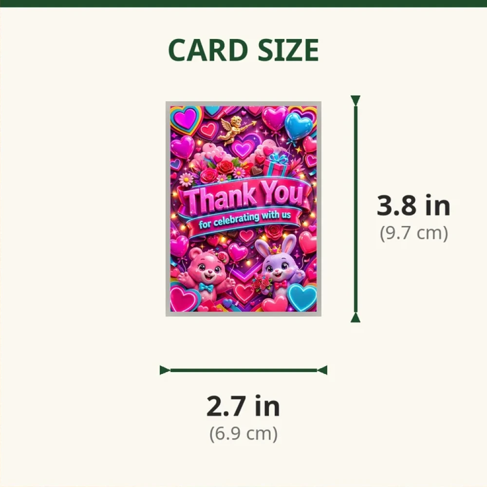 Valentine's Day Theme Thank You Cards Birthday Party Supplies (PACK OF 30) - 280 GSM Matte Fine-Art Cardstock (2.5 x 3.5 Inch) - Premium Party Decor Supply by Party Decor Mall - View 2