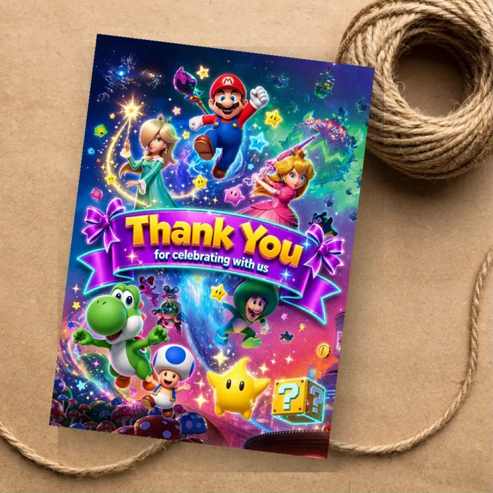 Super Mario Theme Thank You Cards Birthday Party Supplies (PACK OF 30) - 280 GSM Matte Fine-Art Cardstock (2.5 x 3.5 Inch)