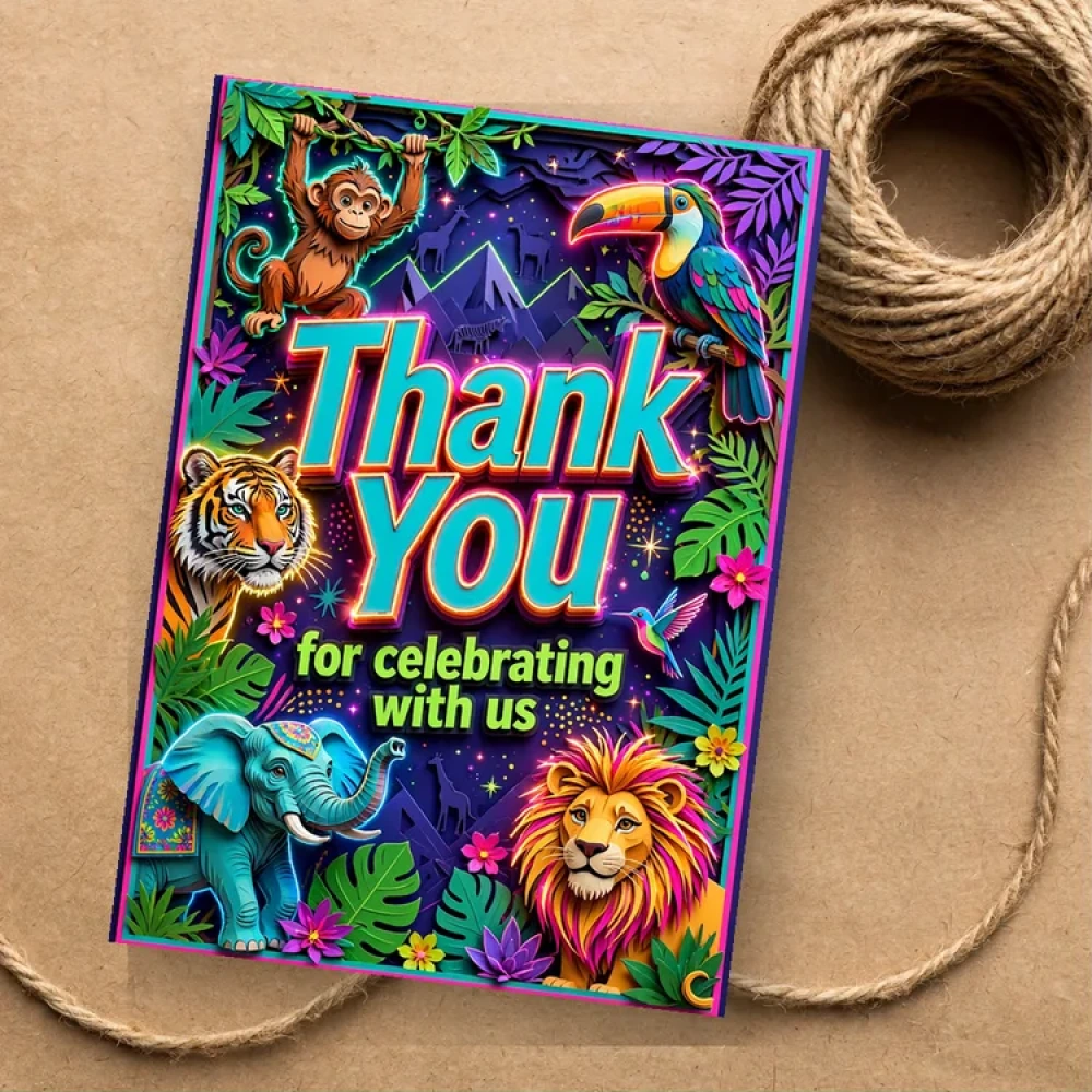 Wild Animals Theme Thank You Cards Birthday Party Supplies (PACK OF 30) - 280 GSM Matte Fine-Art Cardstock (2.5 x 3.5 Inch) - Premium Party Decor Supply by Party Decor Mall - View 1