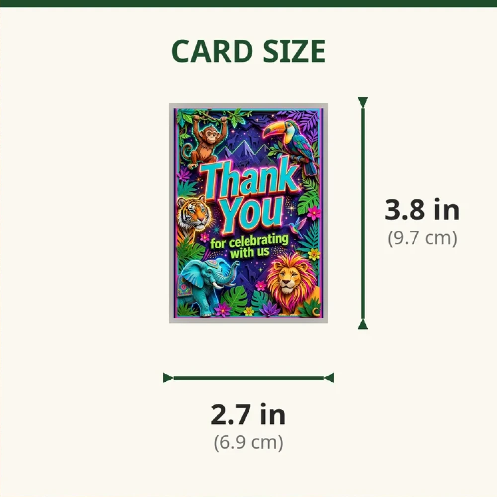 Wild Animals Theme Thank You Cards Birthday Party Supplies (PACK OF 30) - 280 GSM Matte Fine-Art Cardstock (2.5 x 3.5 Inch) - Premium Party Decor Supply by Party Decor Mall - View 2