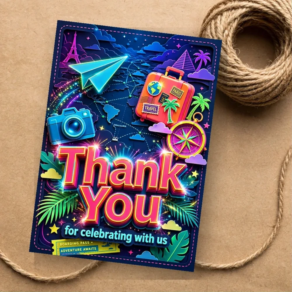 Travel Theme Thank You Cards Birthday Party Supplies (PACK OF 30) - 280 GSM Matte Fine-Art Cardstock (2.5 x 3.5 Inch) - Premium Party Decor Supply by Party Decor Mall - View 1