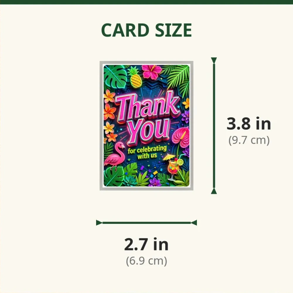 Tropical Party Theme Thank You Cards Birthday Party Supplies (PACK OF 30) - 280 GSM Matte Fine-Art Cardstock (2.5 x 3.5 Inch) - Premium Party Decor Supply by Party Decor Mall - View 2