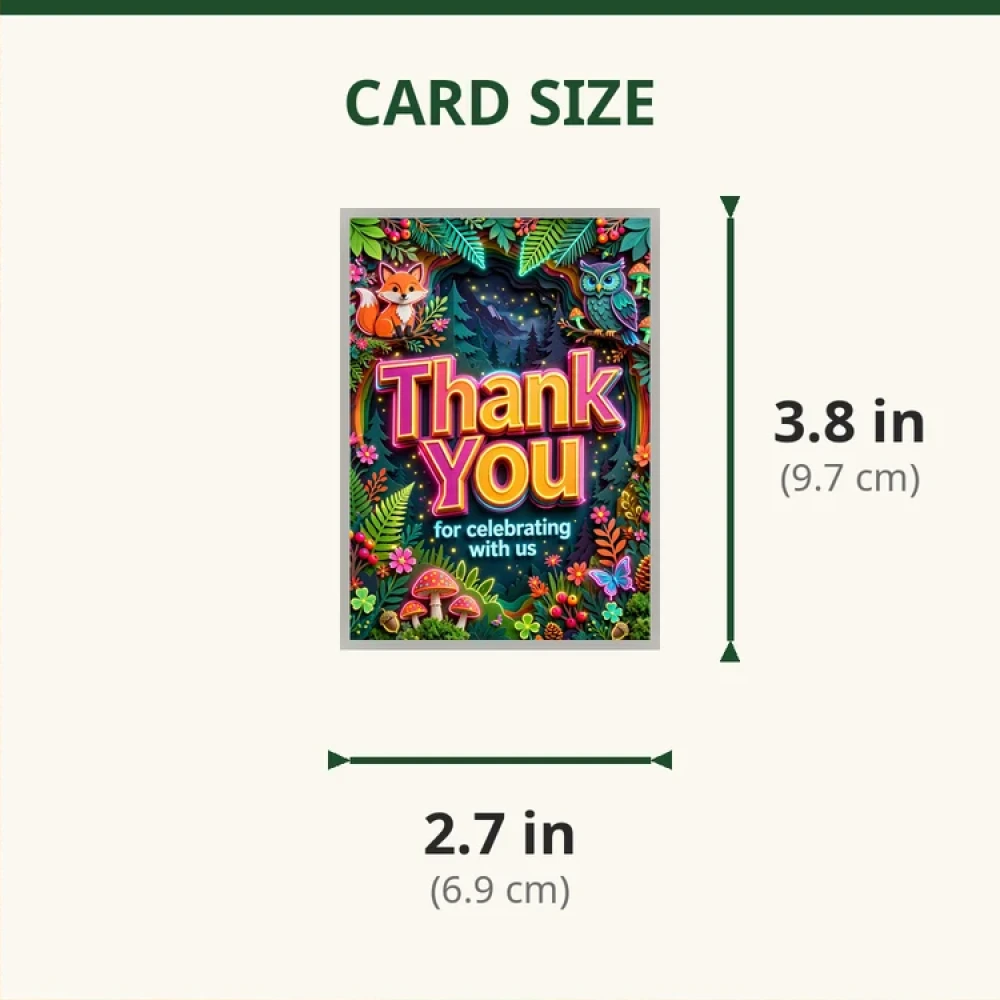 Woodland Theme Thank You Cards Birthday Party Supplies (PACK OF 30) - 280 GSM Matte Fine-Art Cardstock (2.5 x 3.5 Inch) - Premium Party Decor Supply by Party Decor Mall - View 2