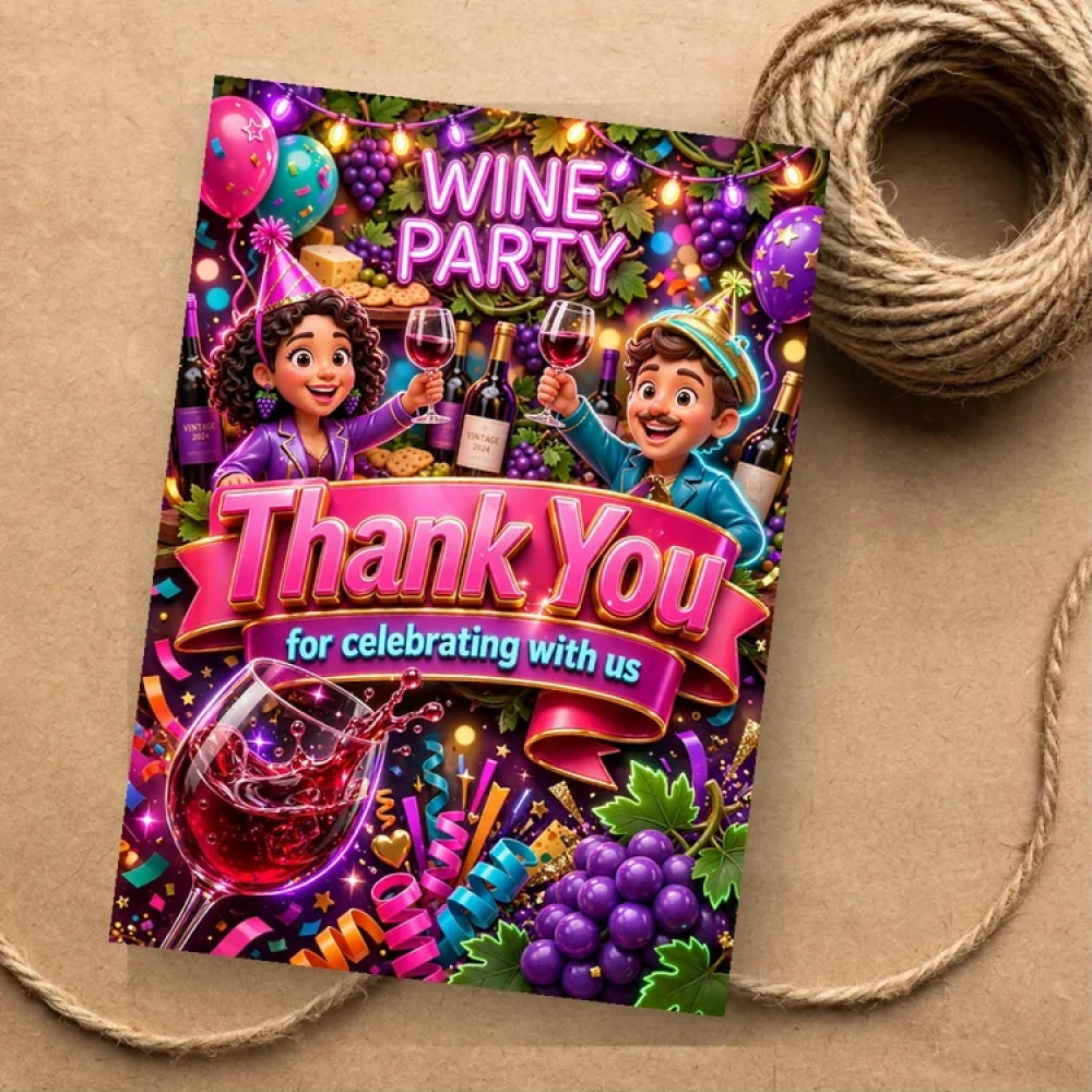 Wine Party Theme Thank You Cards Birthday Party Supplies (PACK OF 30) - 280 GSM Matte Fine-Art Cardstock (2.5 x 3.5 Inch) - Premium Party Decor Supply by Party Decor Mall - View 1