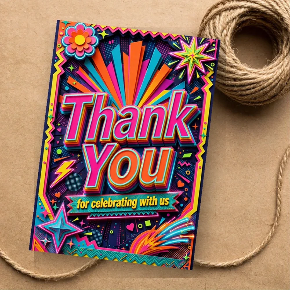 Retro Theme Thank You Cards Birthday Party Supplies (PACK OF 30) - 280 GSM Matte Fine-Art Cardstock (2.5 x 3.5 Inch) - Premium Party Decor Supply by Party Decor Mall - View 1
