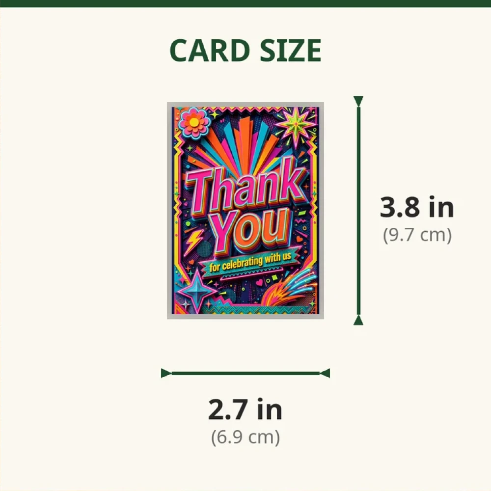 Retro Theme Thank You Cards Birthday Party Supplies (PACK OF 30) - 280 GSM Matte Fine-Art Cardstock (2.5 x 3.5 Inch) - Premium Party Decor Supply by Party Decor Mall - View 2