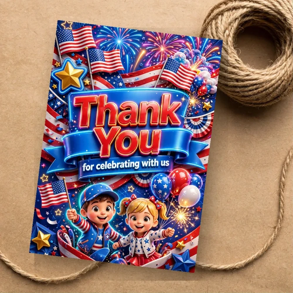Patriotic Theme Thank You Cards Birthday Party Supplies (PACK OF 30) - 280 GSM Matte Fine-Art Cardstock (2.5 x 3.5 Inch) - Premium Party Decor Supply by Party Decor Mall - View 1