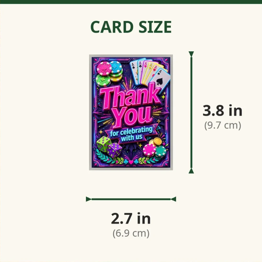 Poker Party Theme Thank You Cards Birthday Party Supplies (PACK OF 30) - 280 GSM Matte Fine-Art Cardstock (2.5 x 3.5 Inch) - Premium Party Decor Supply by Party Decor Mall - View 2