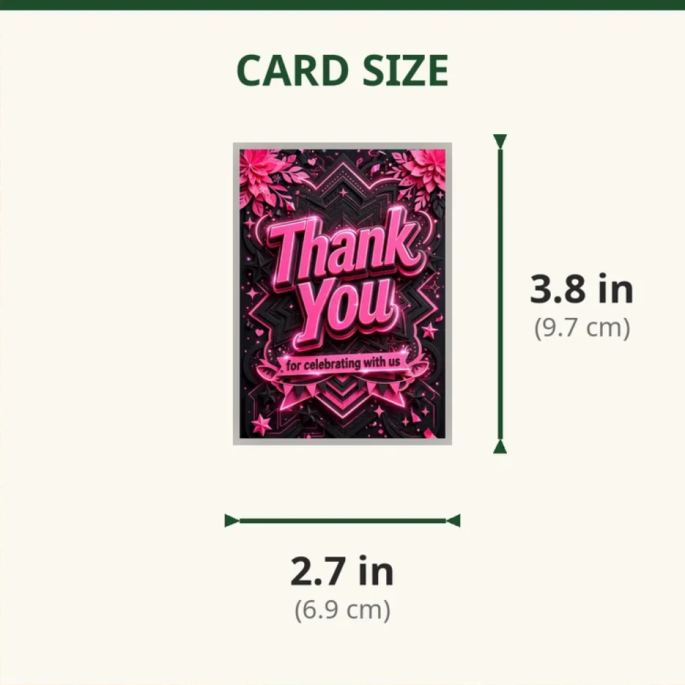Pink & Black Theme Thank You Cards Birthday Party Supplies (PACK OF 30) - 280 GSM Matte Fine-Art Cardstock (2.5 x 3.5 Inch) - Premium Party Decor Supply by Party Decor Mall - View 2