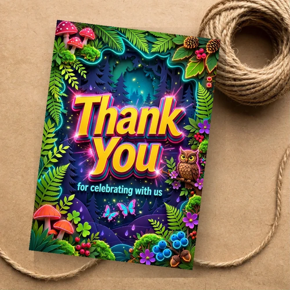 Woodland Forest Theme Thank You Cards Birthday Party Supplies (PACK OF 30) - 280 GSM Matte Fine-Art Cardstock (2.5 x 3.5 Inch) - Premium Party Decor Supply by Party Decor Mall - View 1
