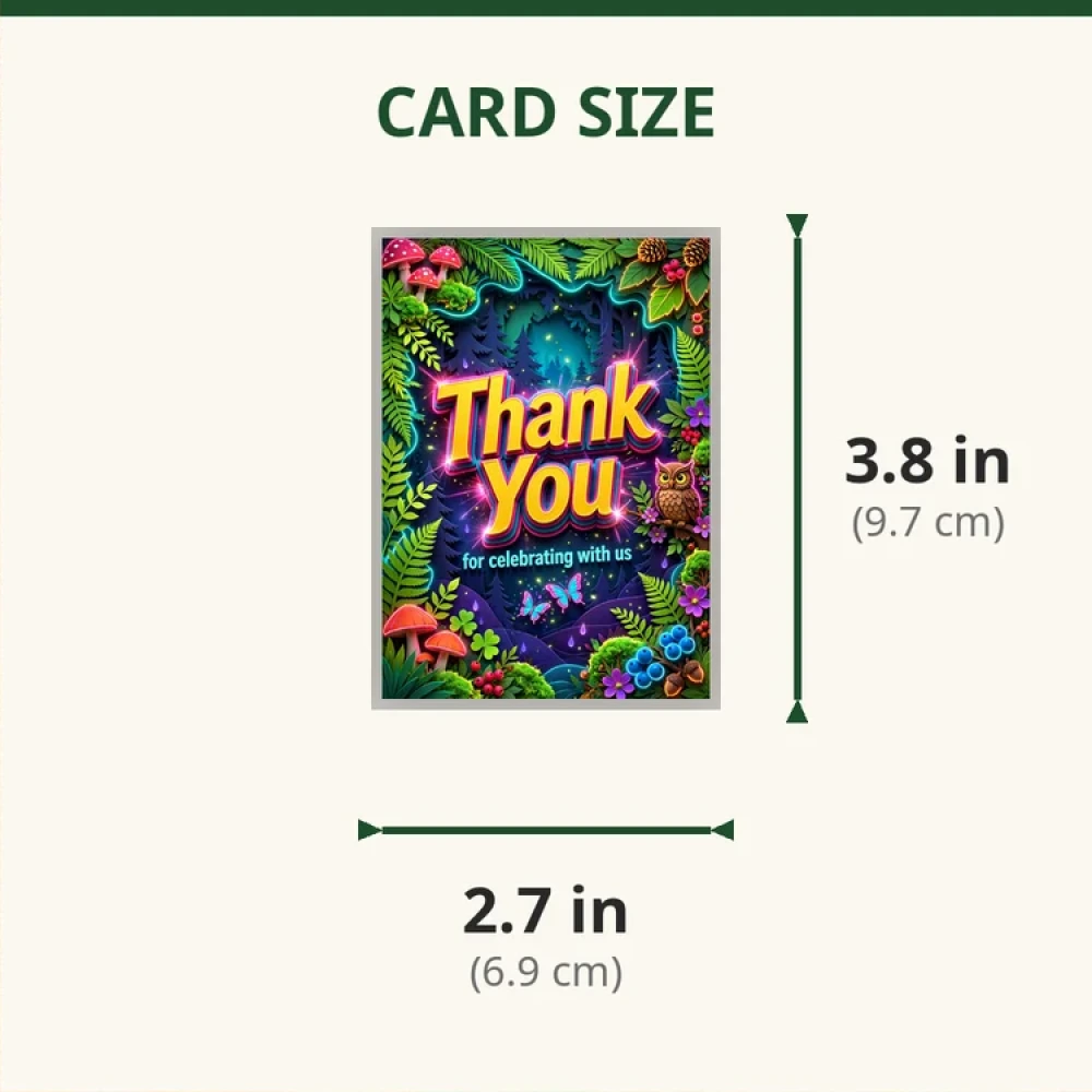 Woodland Forest Theme Thank You Cards Birthday Party Supplies (PACK OF 30) - 280 GSM Matte Fine-Art Cardstock (2.5 x 3.5 Inch) - Premium Party Decor Supply by Party Decor Mall - View 2
