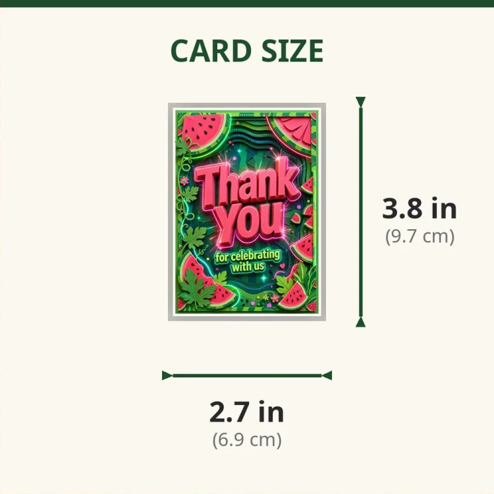 Watermelon Theme Thank You Cards Birthday Party Supplies (PACK OF 30) - 280 GSM Matte Fine-Art Cardstock (2.5 x 3.5 Inch) - Premium Party Decor Supply by Party Decor Mall - View 2
